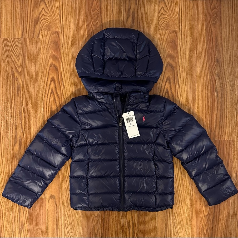Polo by Ralph Lauren Navy Puffer Jacket with Pink Pony